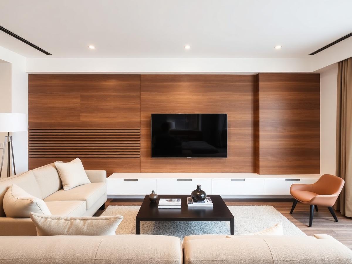 Sala de estar com painel de madeira planejado